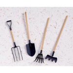 Green Metal & Wood Garden Tool Set