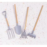 Silver Metal & Wood Garden Tool Set